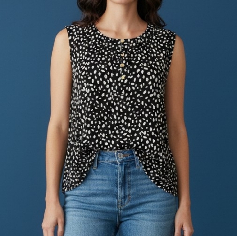 ANNE KLEIN Black and White Sleeveless Shell Top
